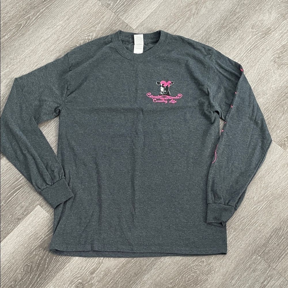 Gray Long Sleeve Shirt with Pink Graphic size M